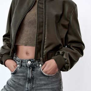 Zara Fax Leather Bomber Jacket